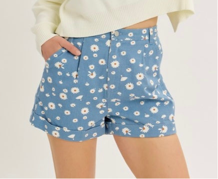 Floral Print Denim Shorts