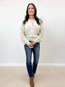 Mixed Pointelle Puff Sleeve Sweater