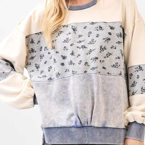 Floral Print Color Block Pullover
