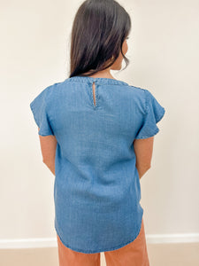 Petal Sleeve Chambray Top