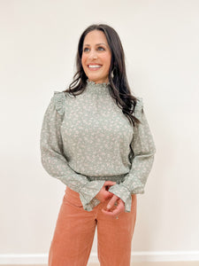 Floral Smocked Turtleneck Top