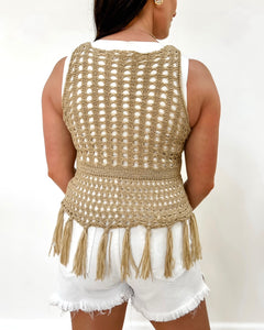 Crochet Knit Fringe Hem Tank Top