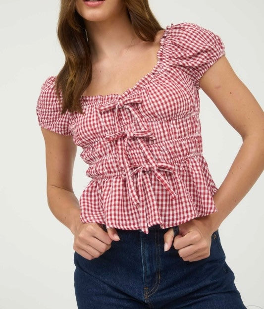 Gingham Bow Detail Top