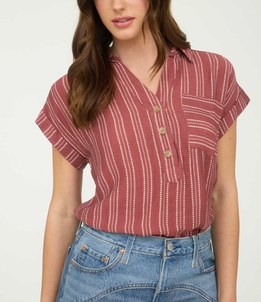 Half Button Collared Top