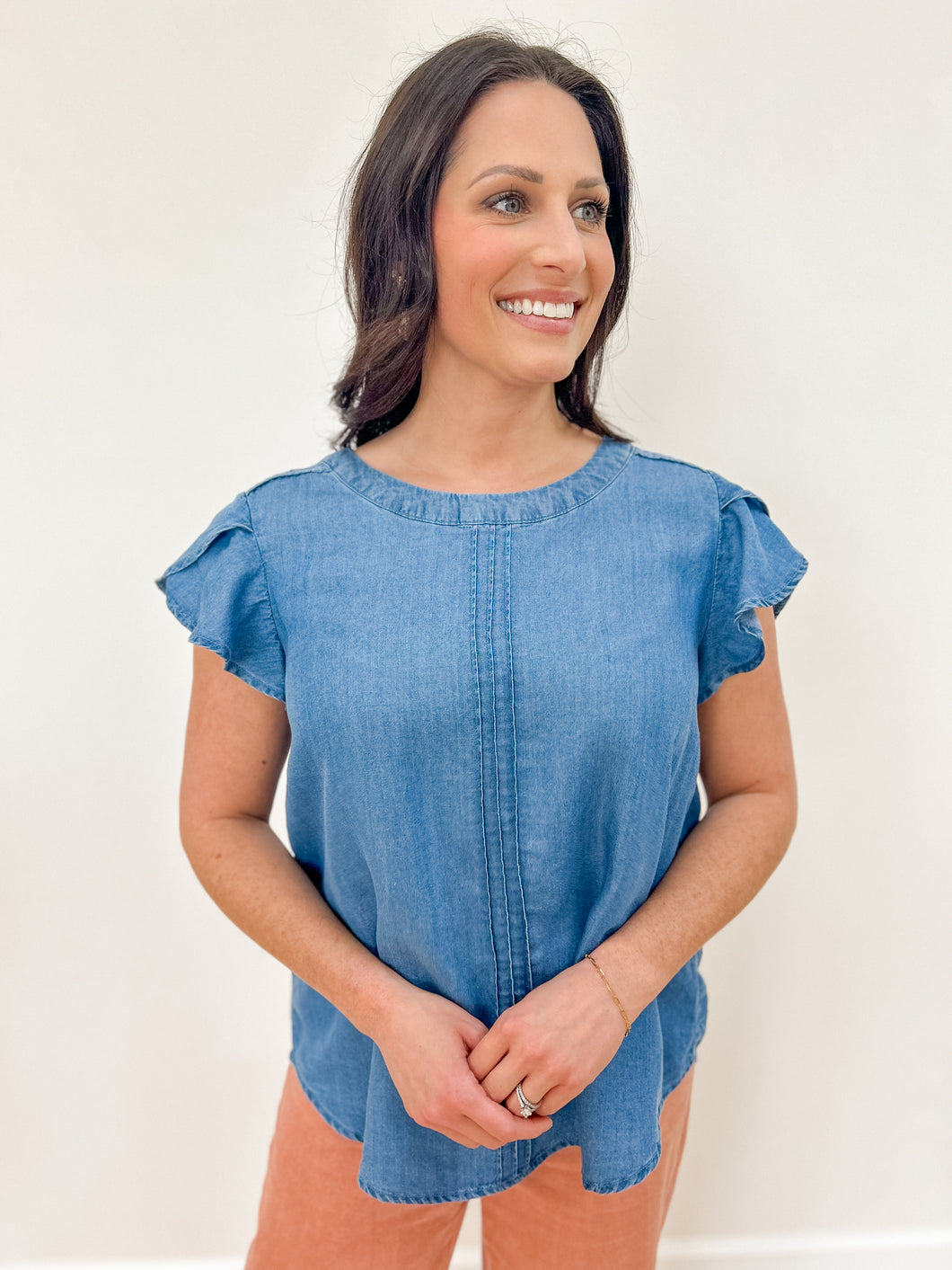 Petal Sleeve Chambray Top