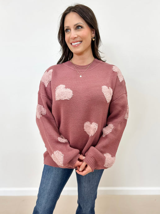 Drop Shoulder Heart Sweater