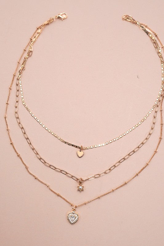 Multi Layer Heart Charm Necklace