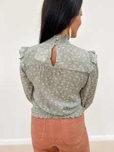 Floral Smocked Turtleneck Top