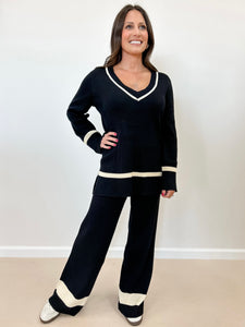 Contrast Trim Sweater & Pants Set