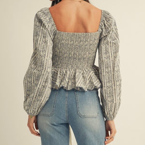 Scalloped Hem Peplum Blouse