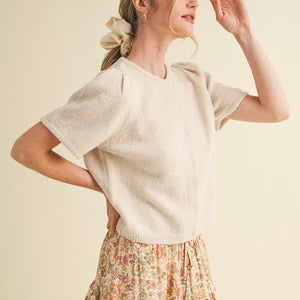 Short Puff Sleeve Sweater Cardigan
