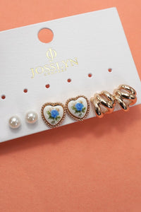 Heart Floral Porcelain Trio Earring Set