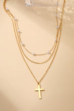 Load image into Gallery viewer, Cross and Pearl Multi Layer Necklace