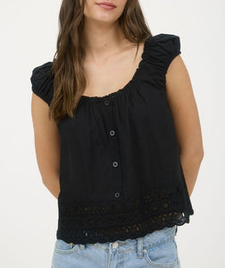 Eyelet Lace Trim Button Down Blouse