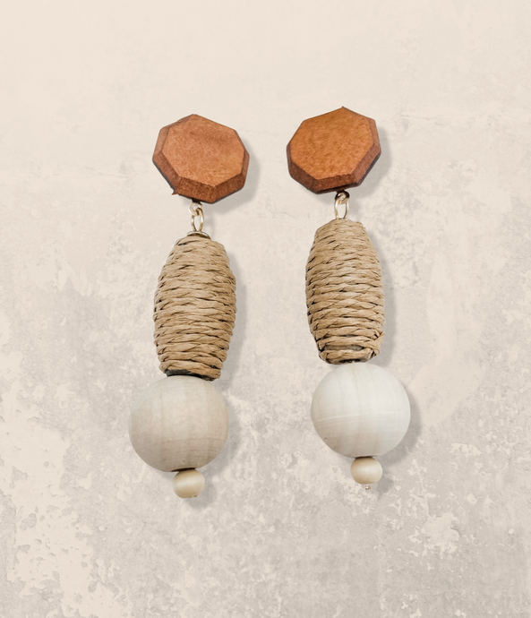 Boho Wooden Ball Bead Drop Earrings
