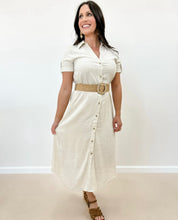 Load image into Gallery viewer, Collared Button Down Midi Dress with Belt