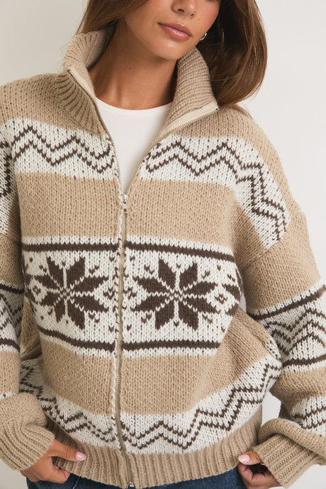 Collared Fair Isle Sweater Jacket