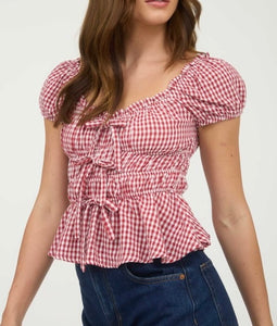 Gingham Bow Detail Top