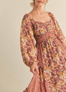 Mixed Patchwork Print Midi Dress