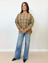 Load image into Gallery viewer, Khaki Grid Print Knit Sweater