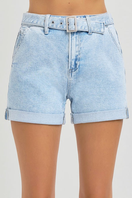 High Rise Belted Roll Up Shorts