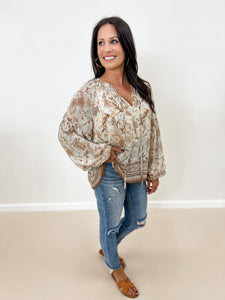 Floral Balloon Sleeve Blouse