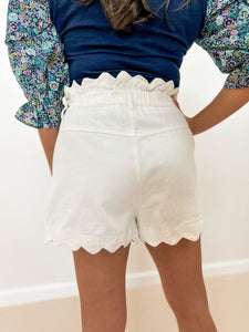 Scalloped Hem Paperbag Waist Shorts