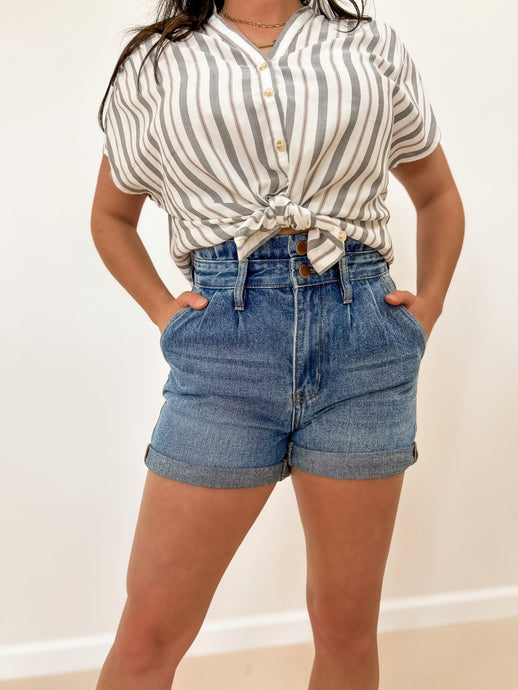 High Waisted Paper Bag Denim Shorts (2 Colors Available)