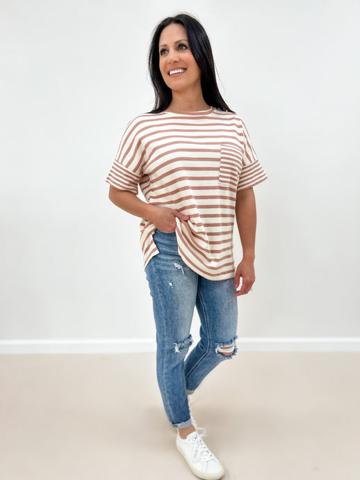 Waffle Knit Striped Top