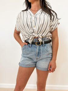 High Waisted Paper Bag Denim Shorts (2 Colors Available)