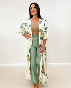 Satin Floral Open Duster