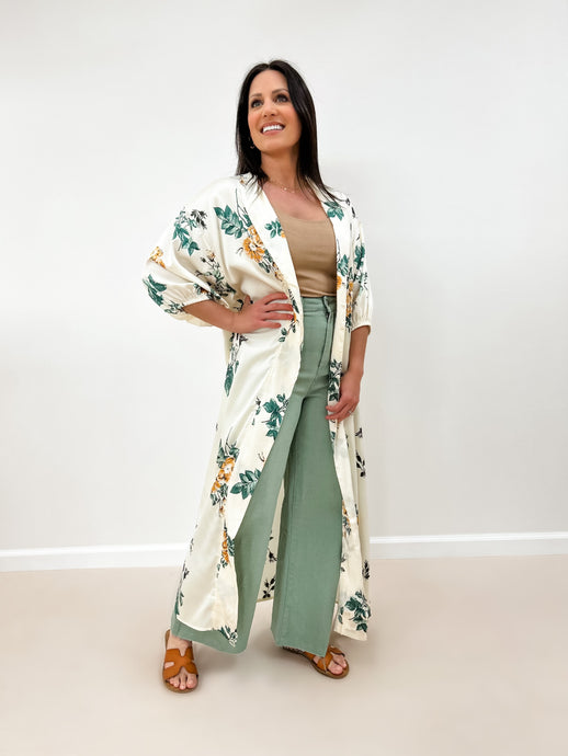 Satin Floral Open Duster