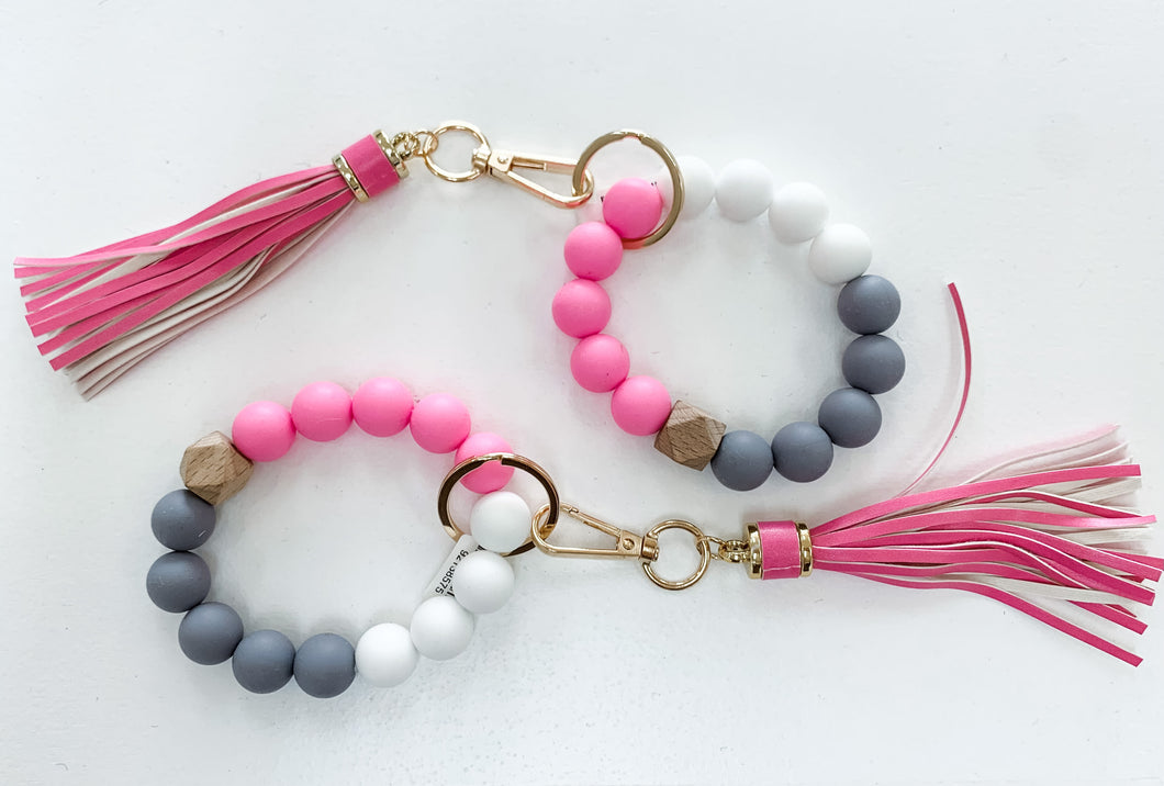 Rubber Beaded Key Ring Bracelet