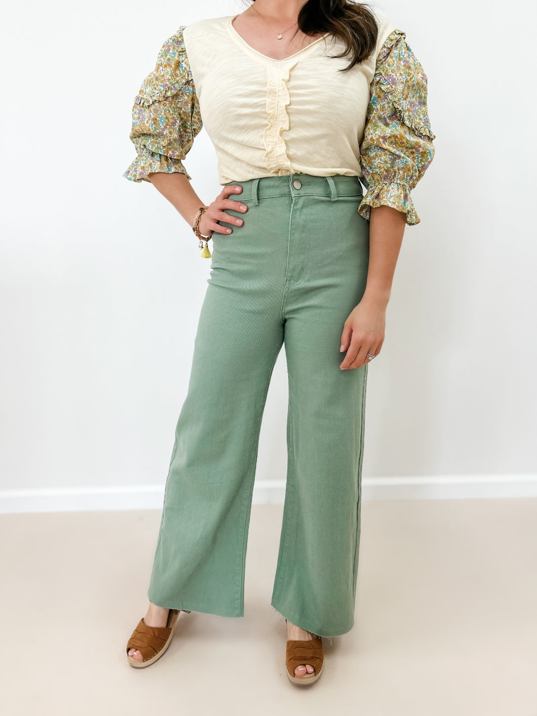 Stretch Wide Leg Jeans (Sage)