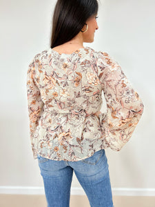 Floral Surplice Peplum Blouse