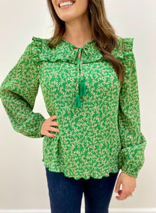 Ruffle Tassel Tie Blouse